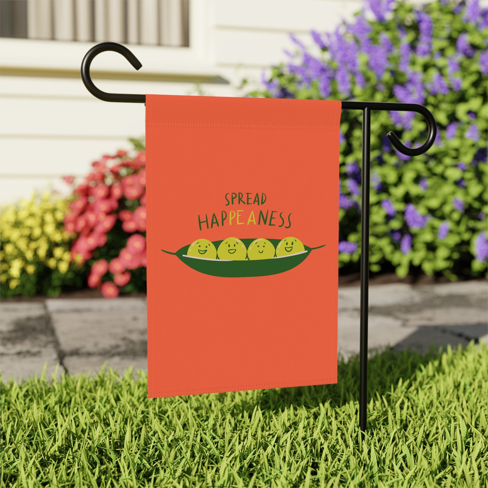 Garden Flag - "Spread HappeaNess" Cute Pea Pod Decorative Yard Banner