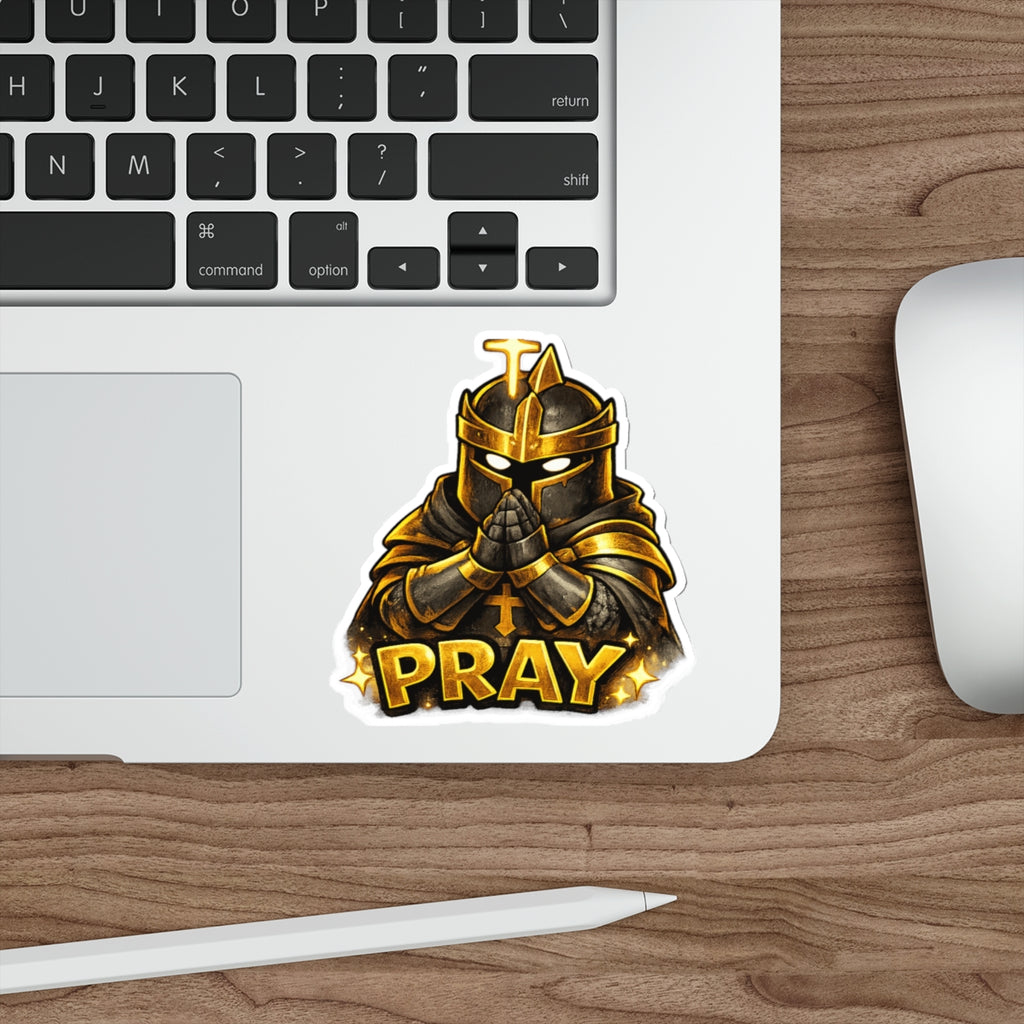 FaithForge Knight Pray Die-Cut Sticker — Water-resistant vinyl