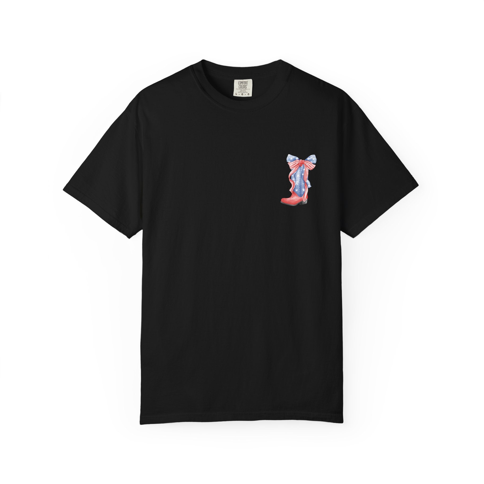 Patriotic Flag Bow T-Shirt — American Stars & Stripes Chest and Back Tee