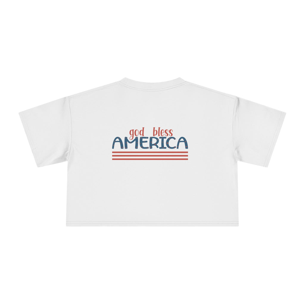 Women's Crop Tee — 'God Bless America' Patriotic Flag Print