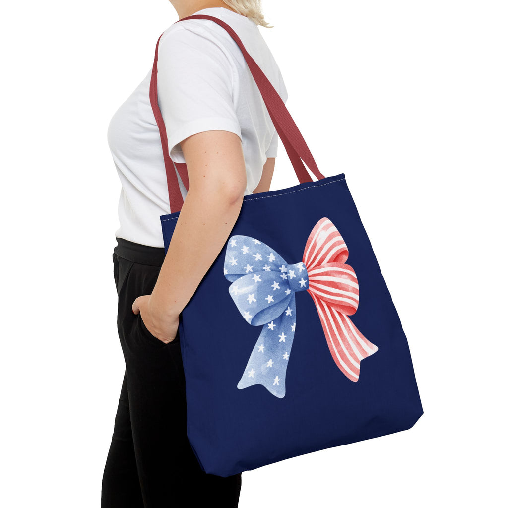 Patriotic Bow Tote Bag — American Flag Red White Blue Ribbon Tote