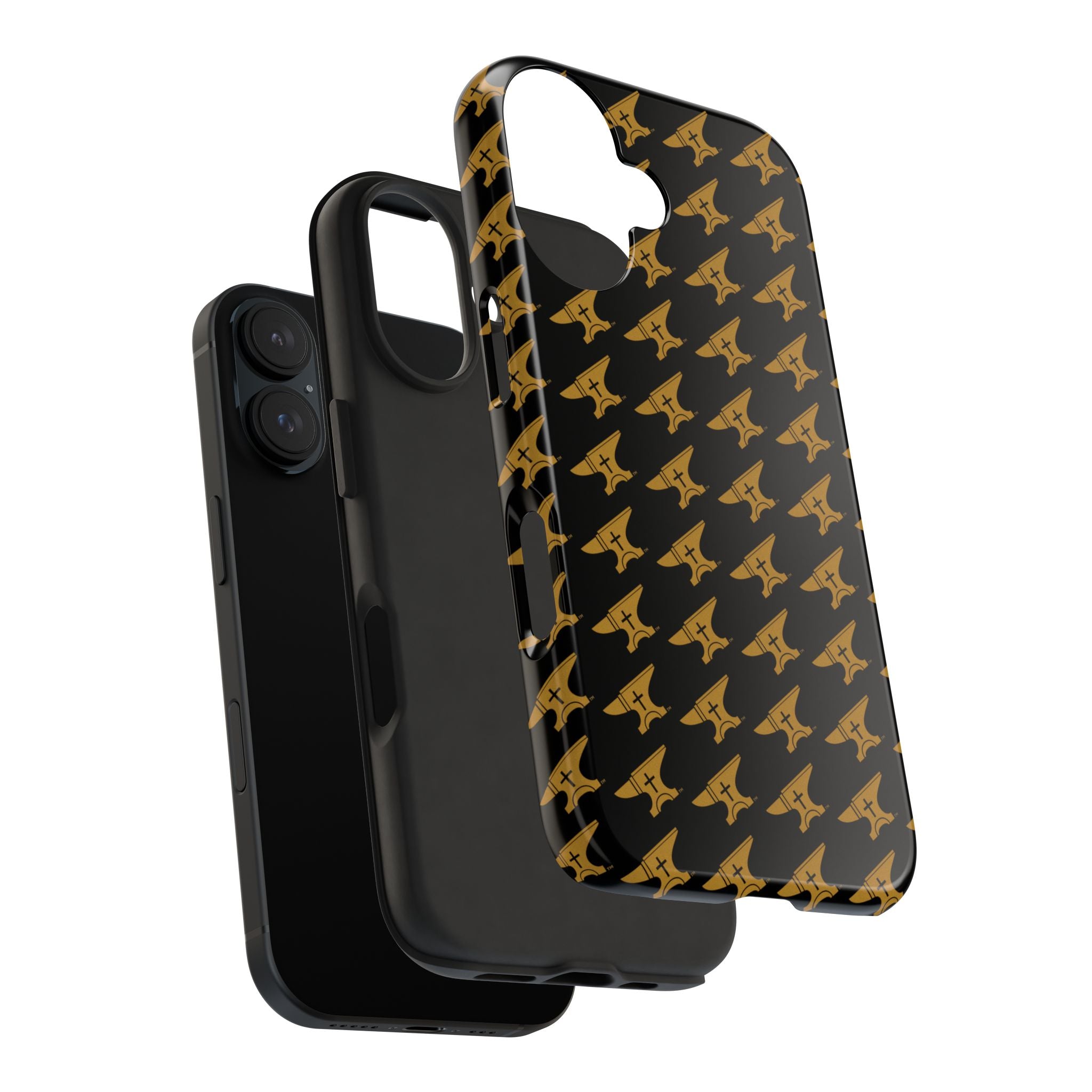 Gold Anvil Pattern Tough Phone Case — Durable Black & Metallic Repeat Design