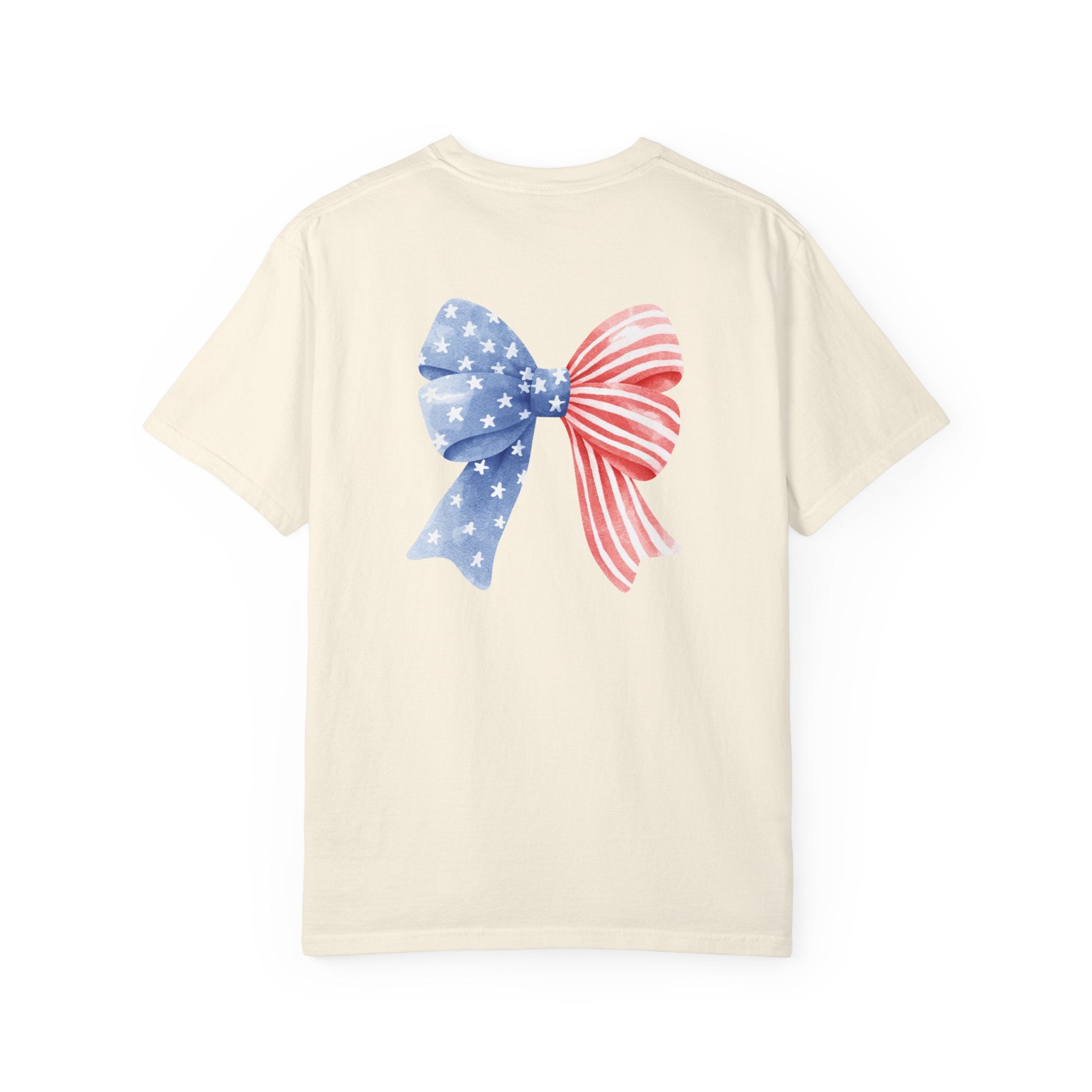 Patriotic Flag Bow T-Shirt — American Stars & Stripes Chest and Back Tee