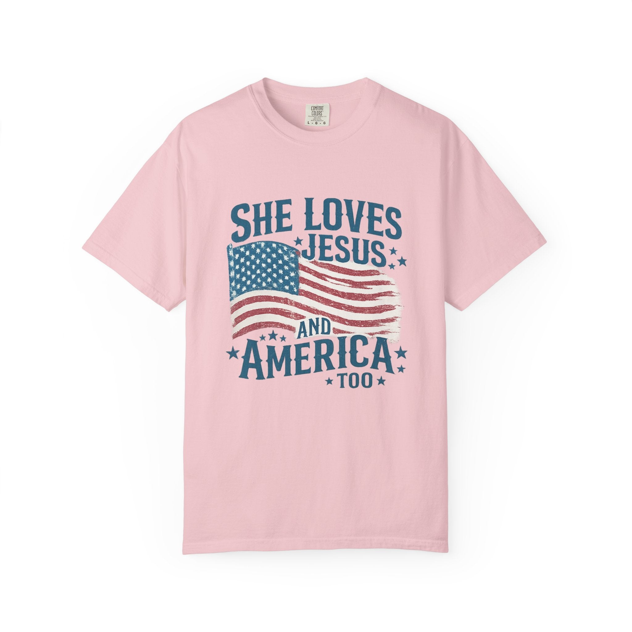 She Loves Jesus and America T-Shirt — Patriotic Christian Flag Tee