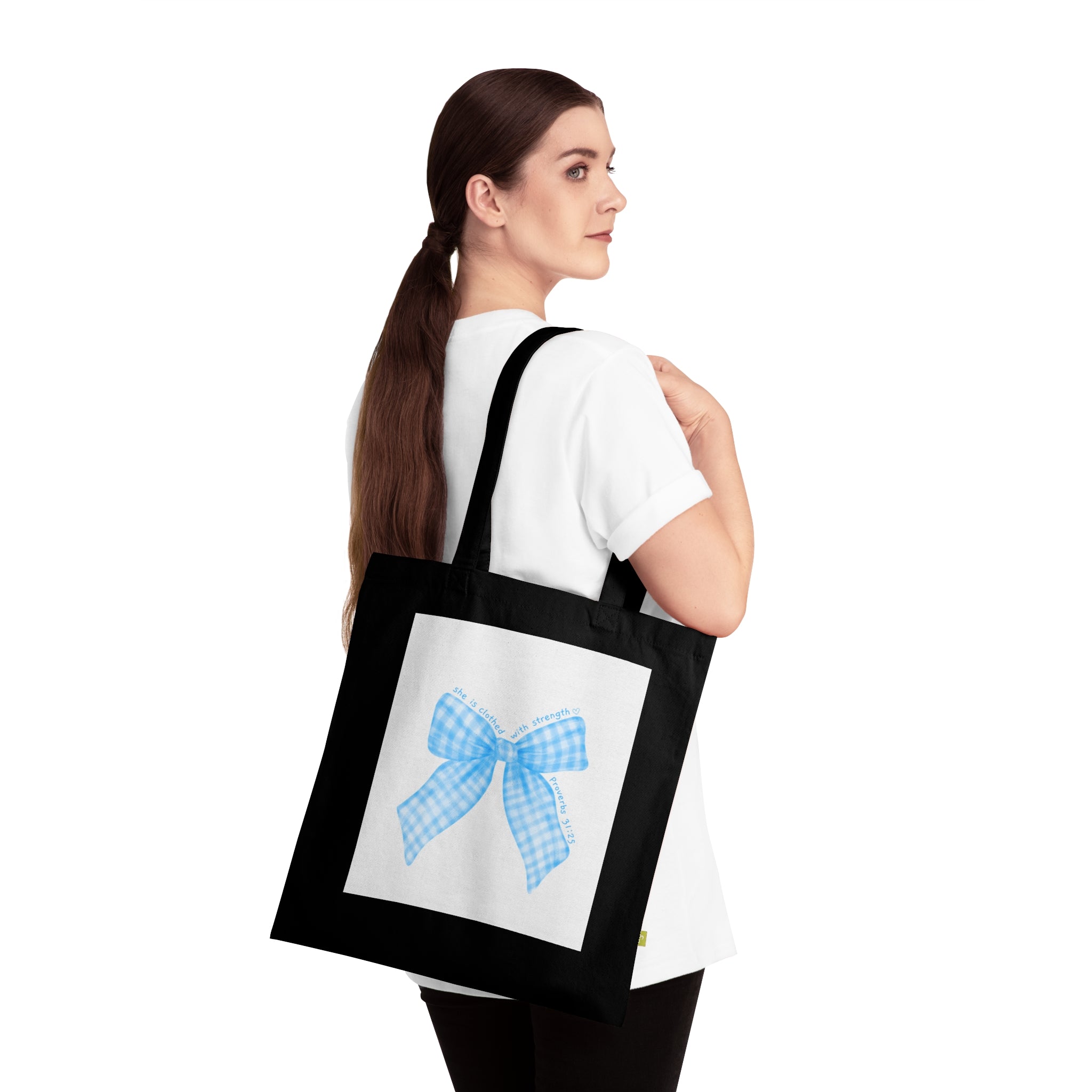 Blue Gingham Bow Tote Bag – Organic Cotton Reusable Shopper