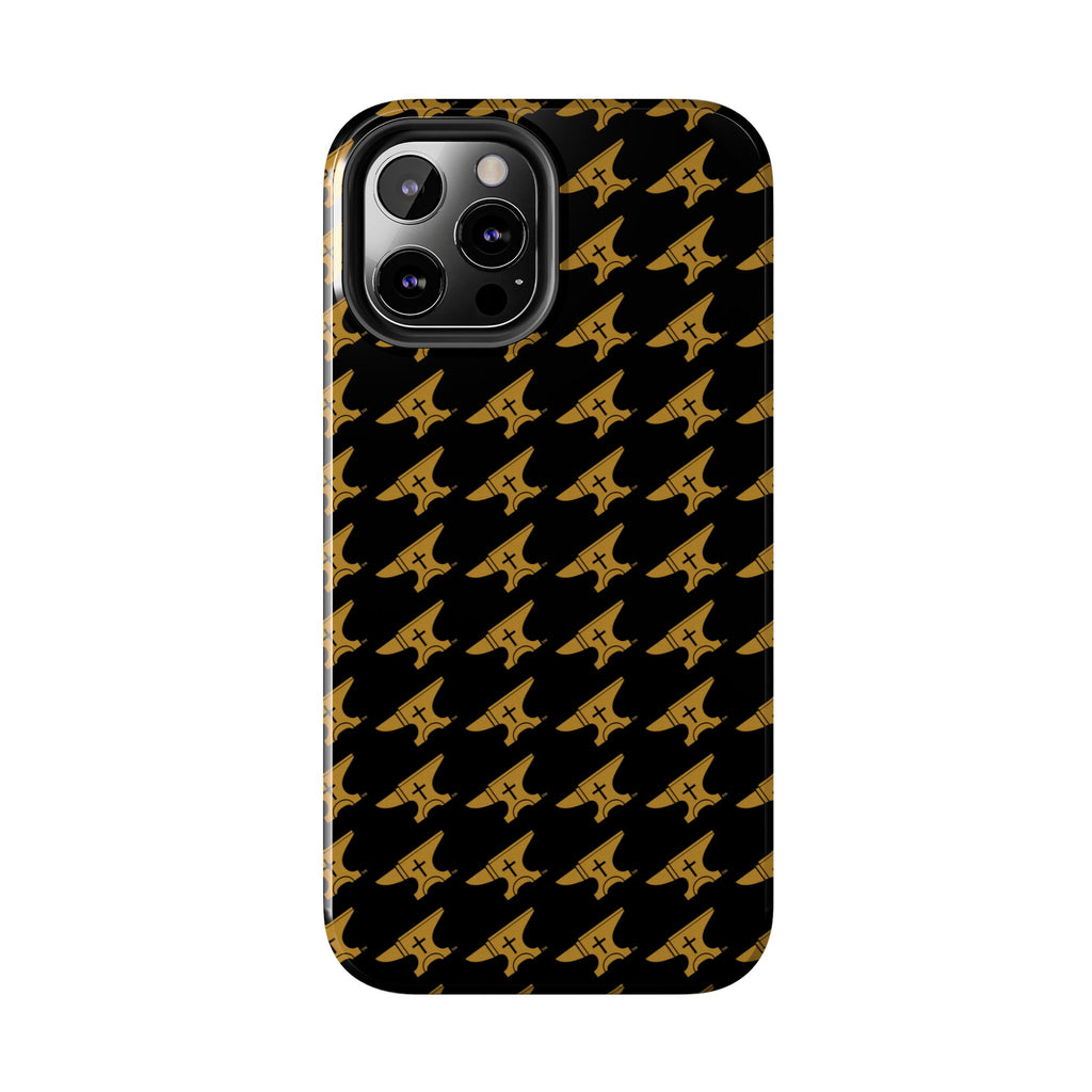 Gold Anvil Pattern Tough Phone Case — Durable Black & Metallic Repeat Design