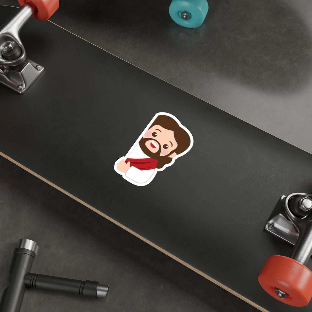 Cute Jesus Die-Cut Sticker — Christian Faith Emoji Sticker for Laptops, Bibles & Gifts