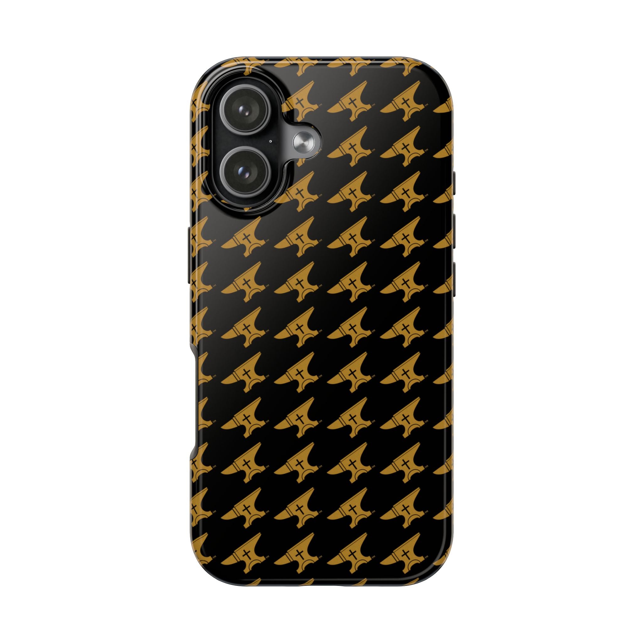 Gold Anvil Pattern Tough Phone Case — Durable Black & Metallic Repeat Design