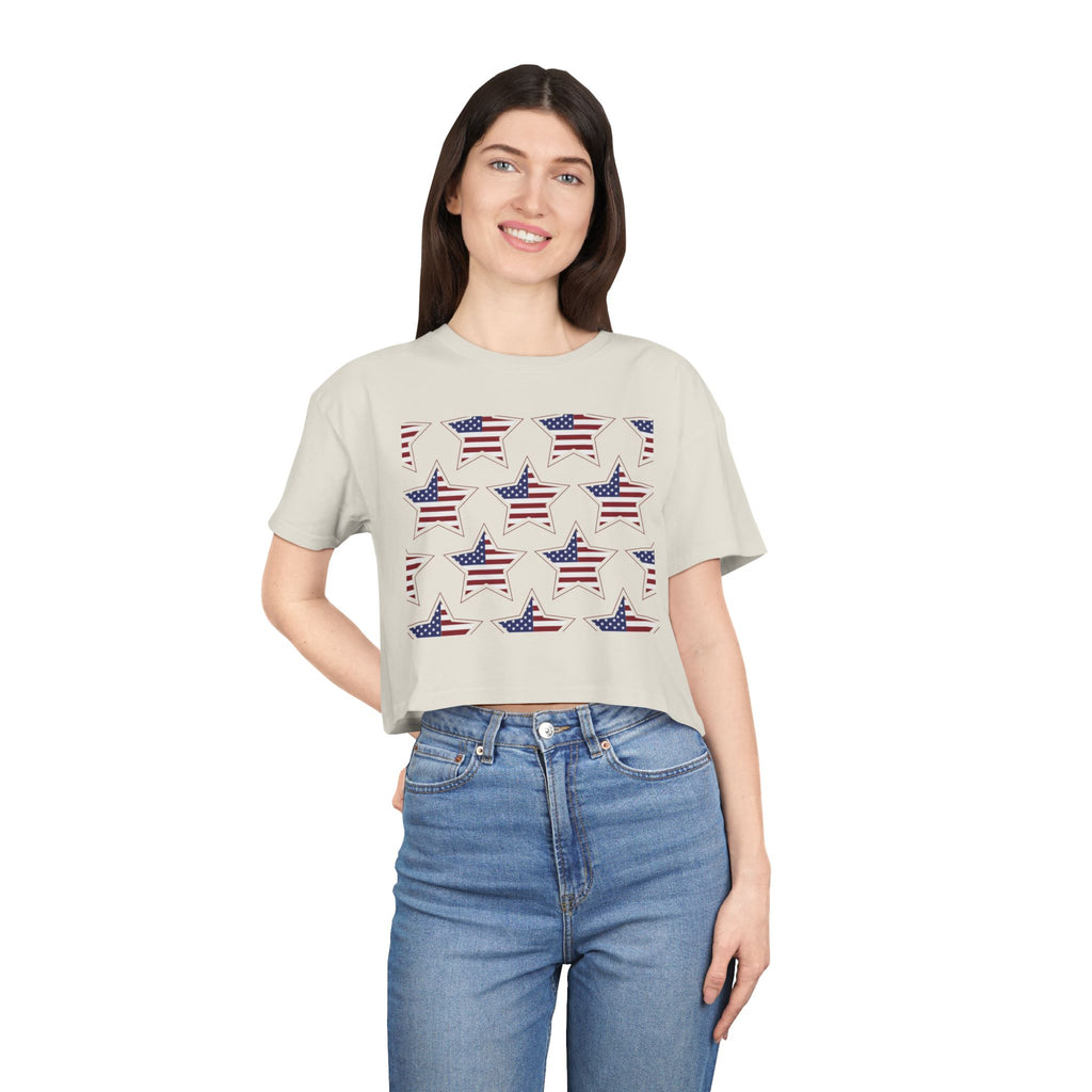 Women's Crop Tee — 'God Bless America' Patriotic Flag Print