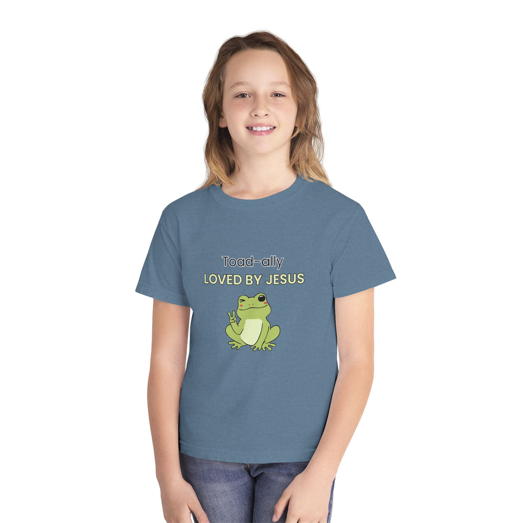 Kids Tee - "Toad-ally Loved by Jesus" Cute Frog Christian Youth T-Shirt