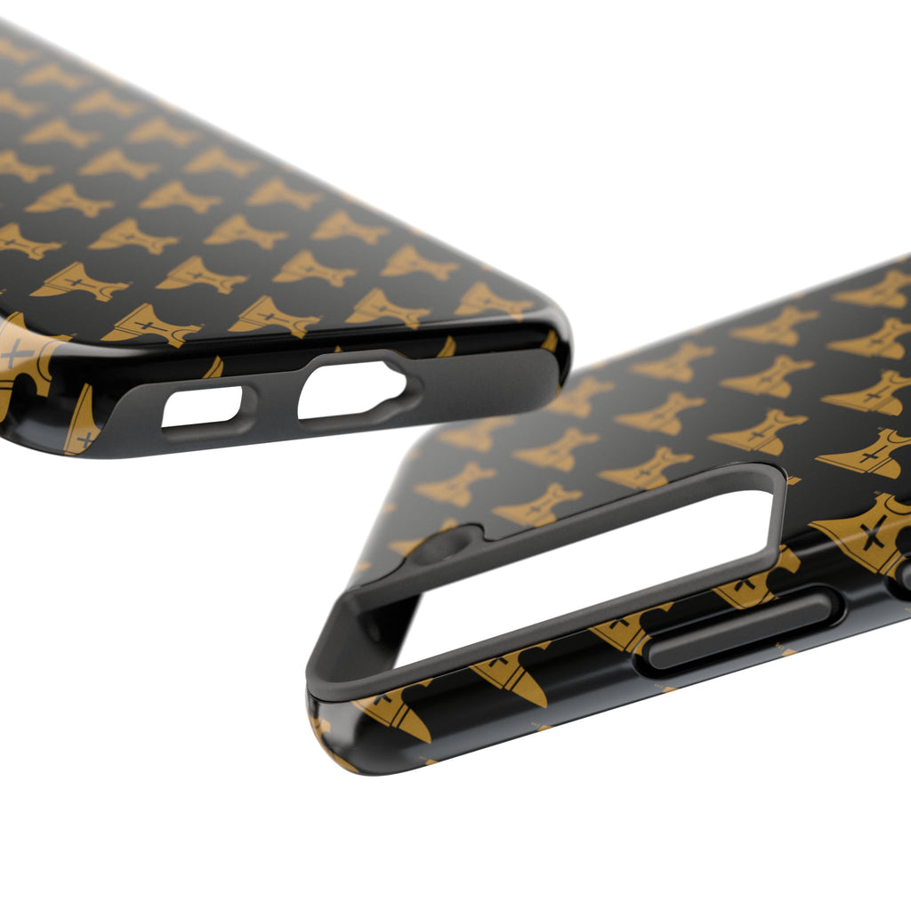 Gold Anvil Pattern Tough Phone Case — Durable Black & Metallic Repeat Design