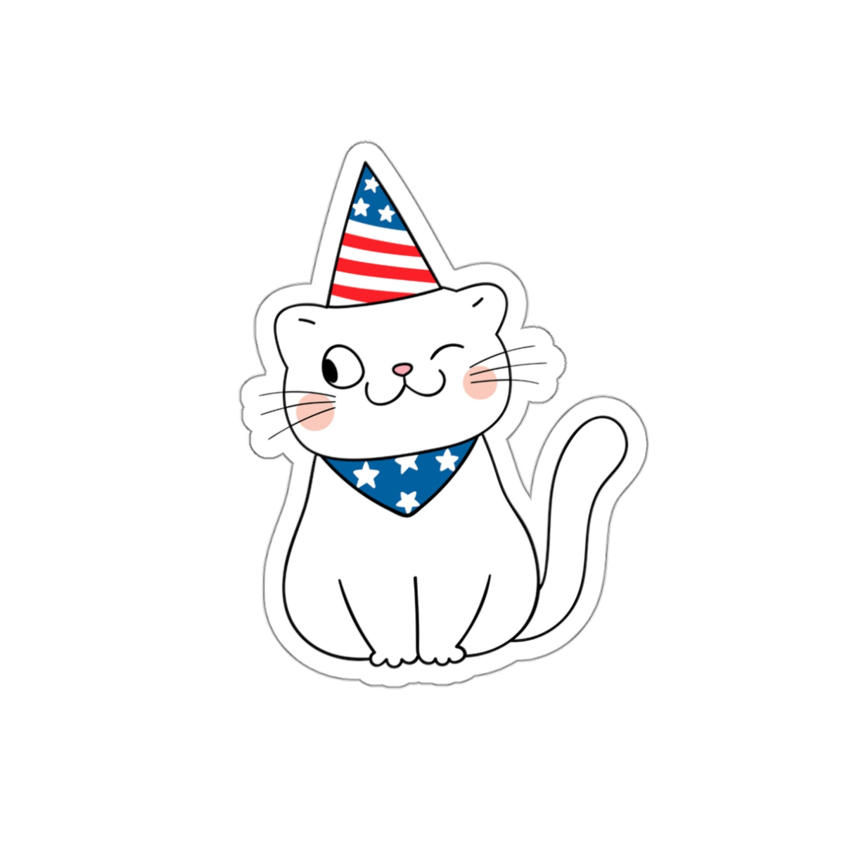 Patriotic Sticker Pack — Winking Cat 4th of July Red White Blue Die-Cut Stickers