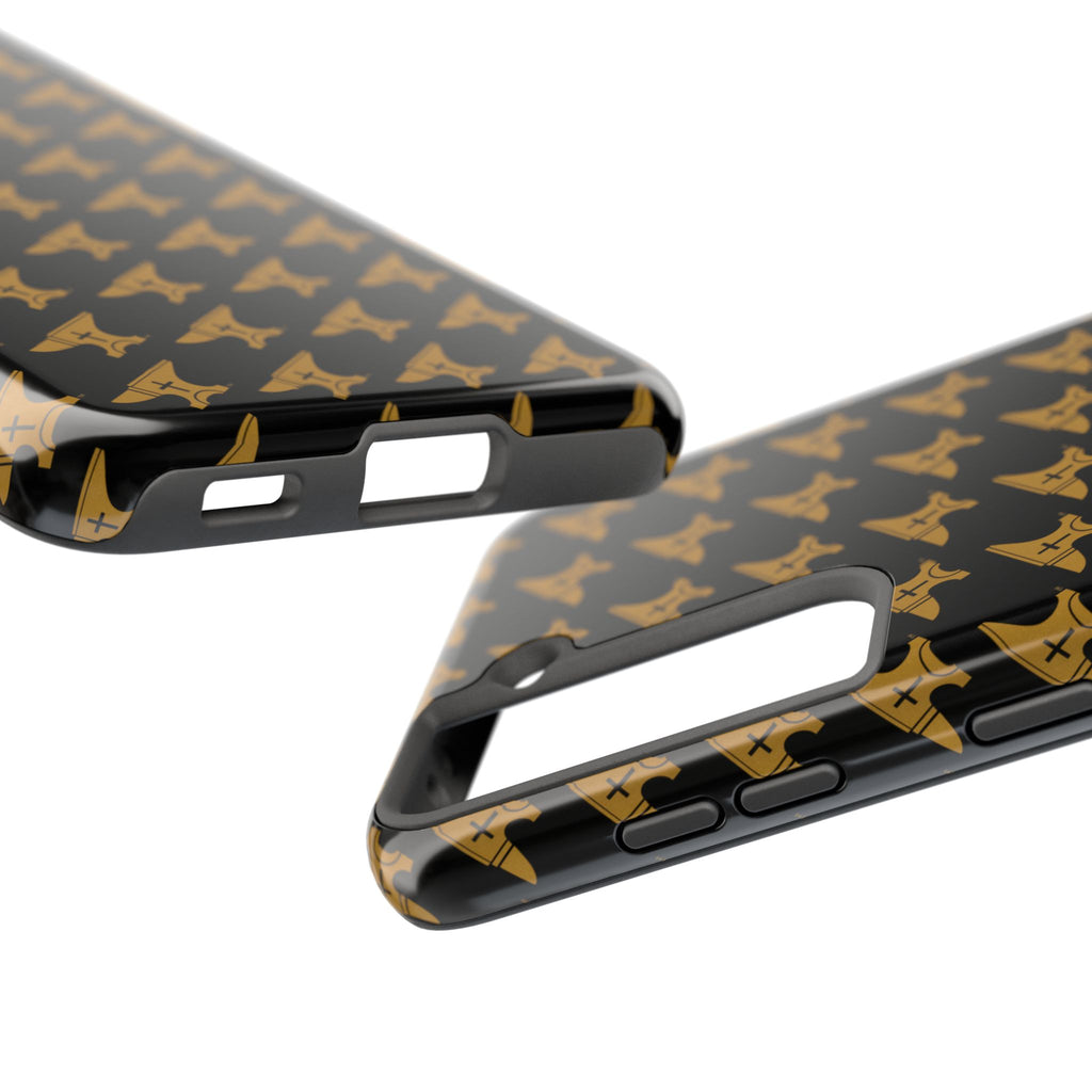 Gold Anvil Pattern Tough Phone Case — Durable Black & Metallic Repeat Design