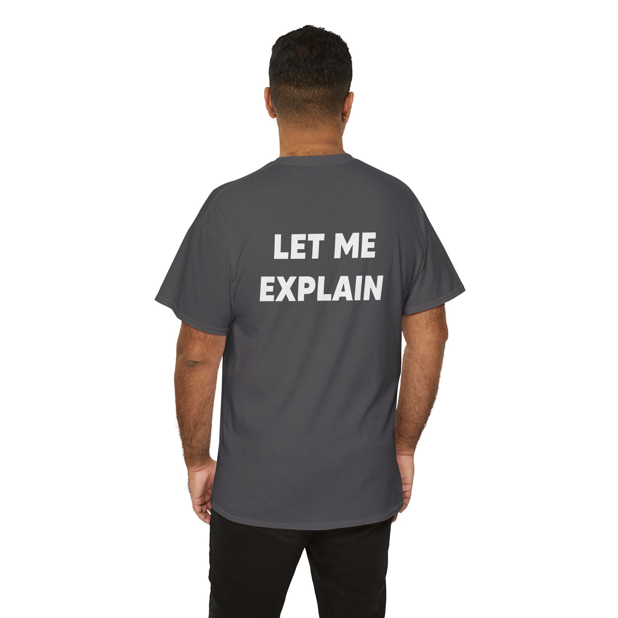 DoctorJSWAYS Let Me Explain T-Shirt — Minimal Logo Black Tee with Bold Back Text