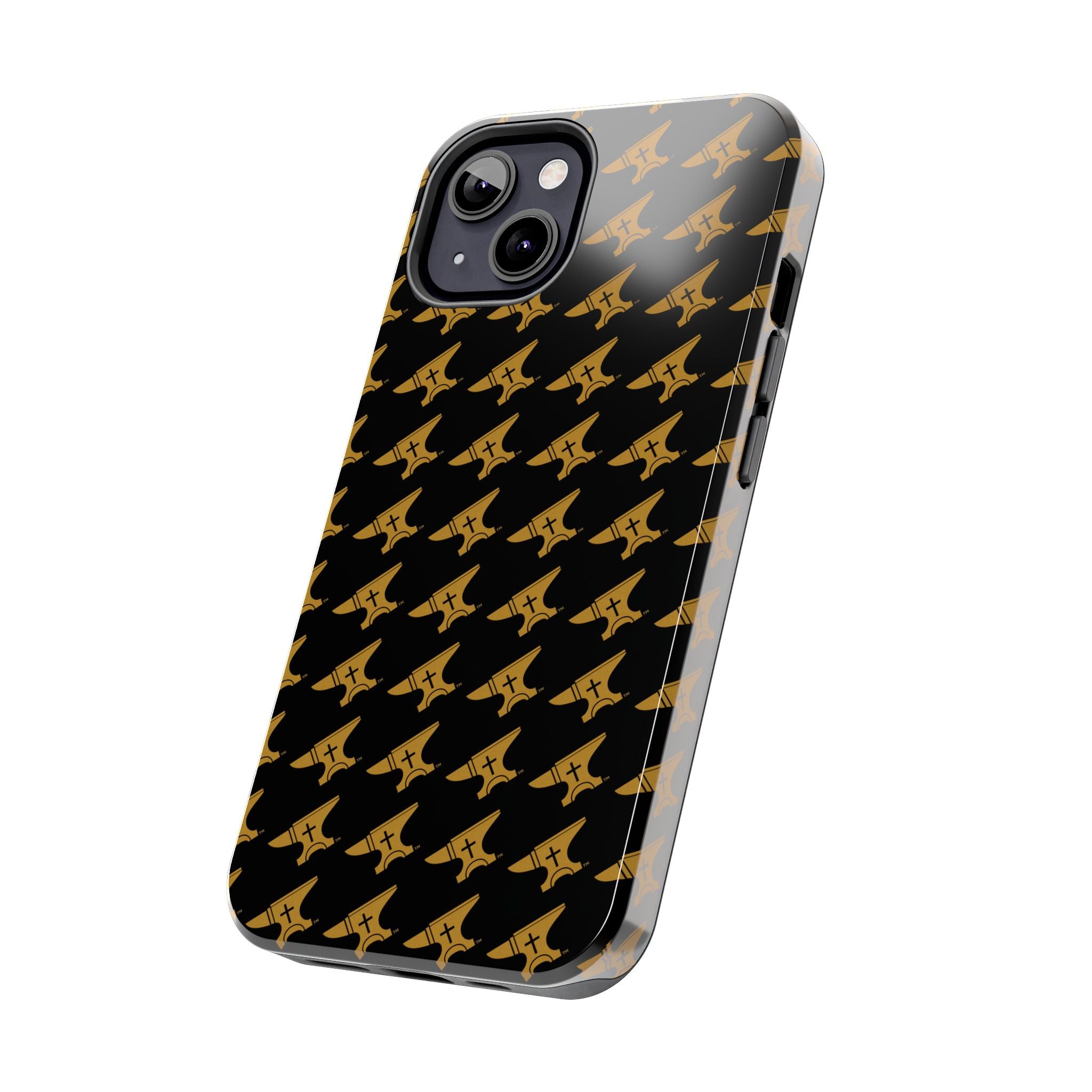 Gold Anvil Pattern Tough Phone Case — Durable Black & Metallic Repeat Design