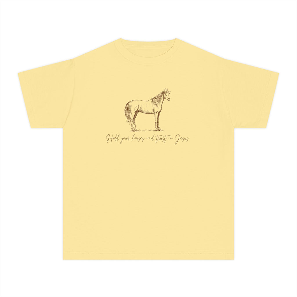 Youth Horse Sketch Tee – "Hold your horses and the pasture" Graphic T-Shirt