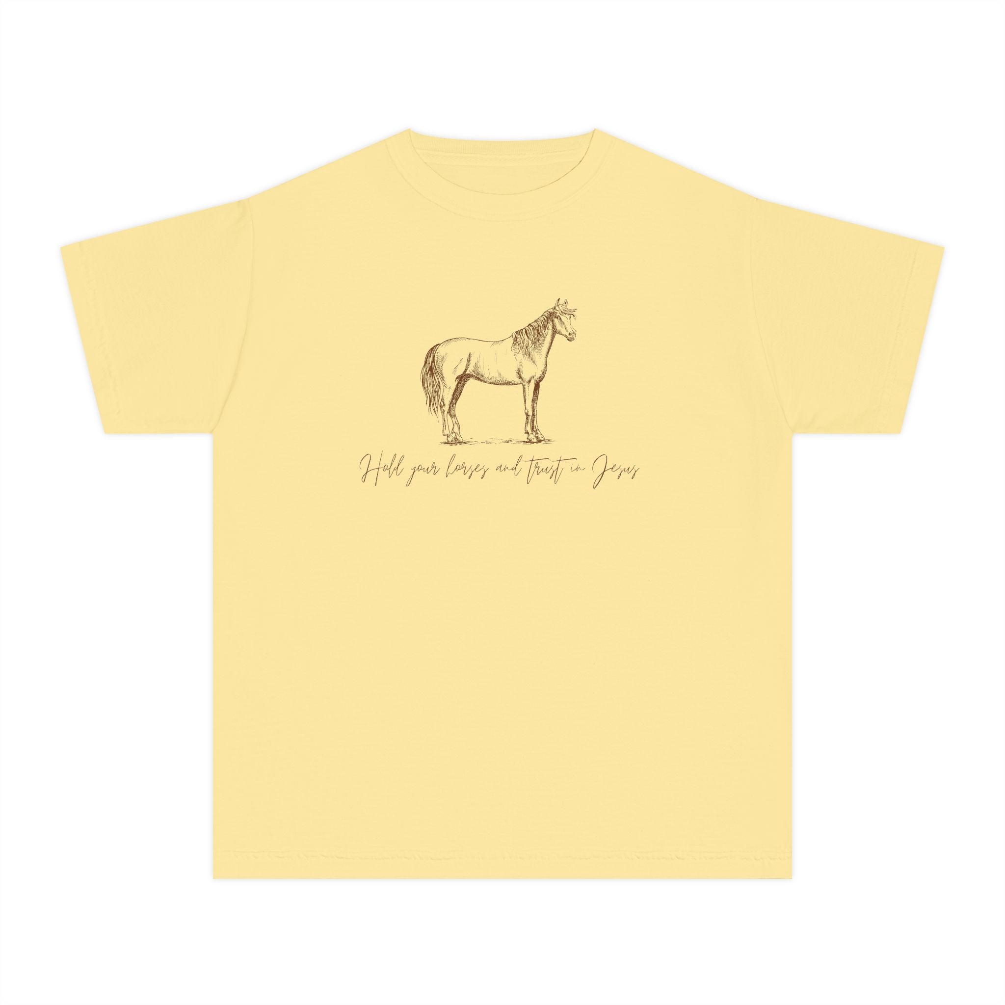 Youth Horse Sketch Tee – "Hold your horses and the pasture" Graphic T-Shirt
