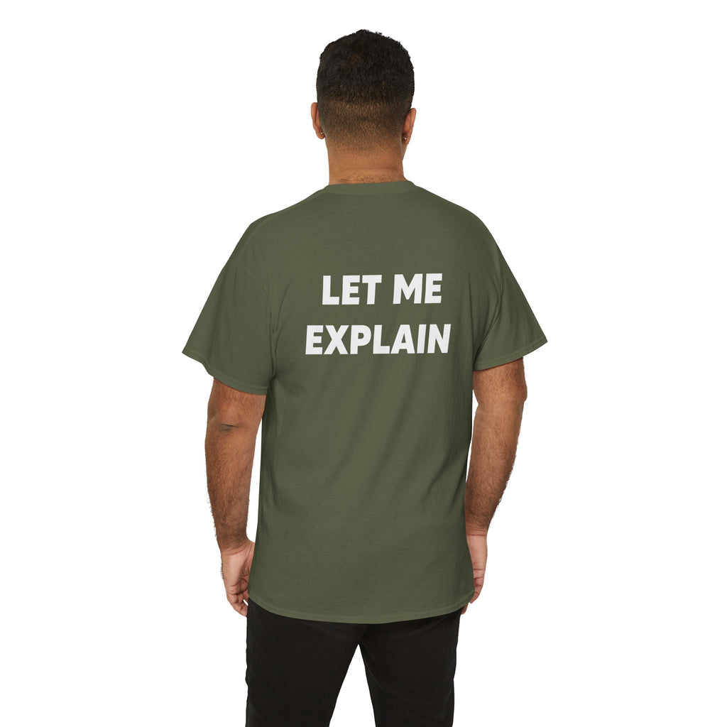 DoctorJSWAYS Let Me Explain T-Shirt — Minimal Logo Black Tee with Bold Back Text