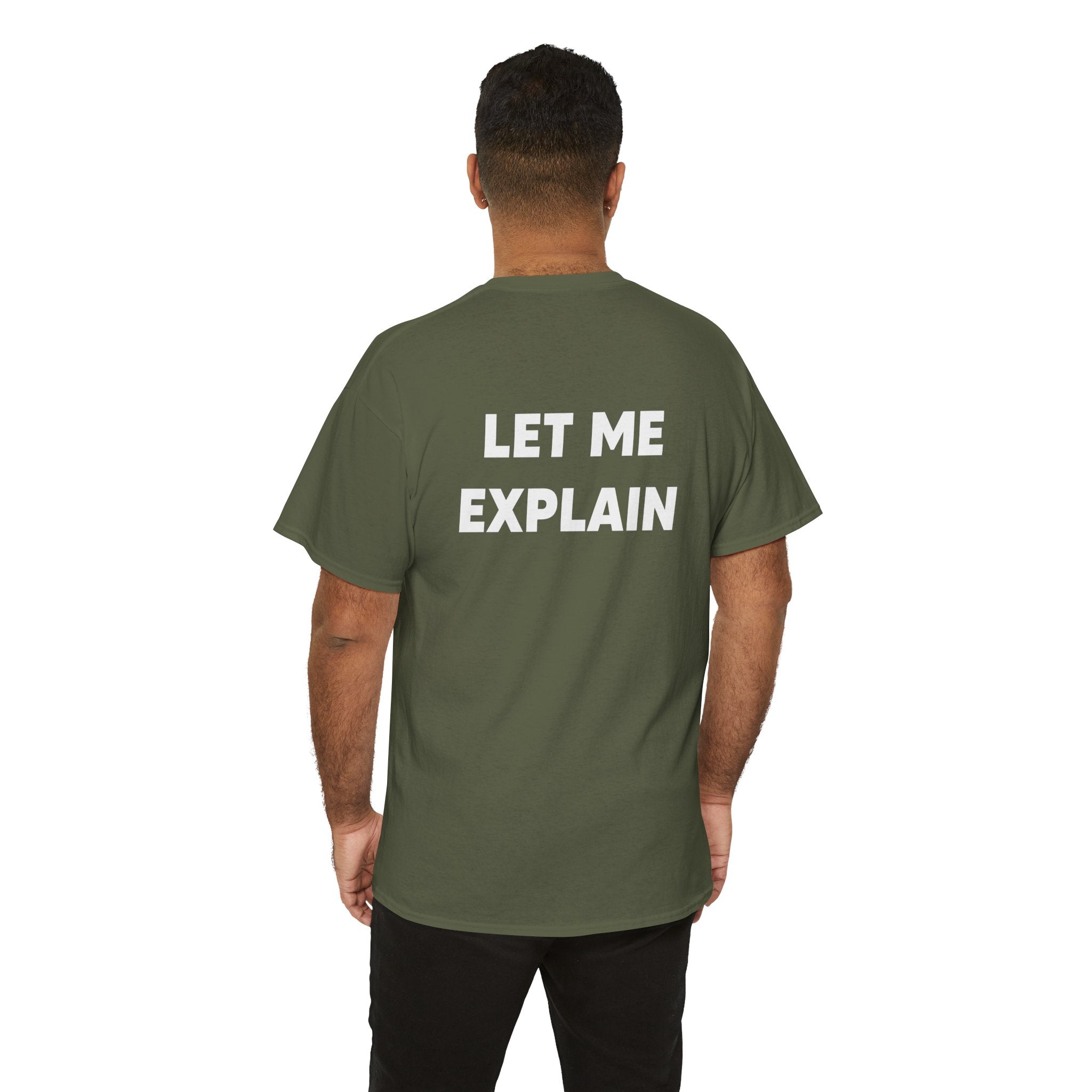 DoctorJSWAYS Let Me Explain T-Shirt — Minimal Logo Black Tee with Bold Back Text