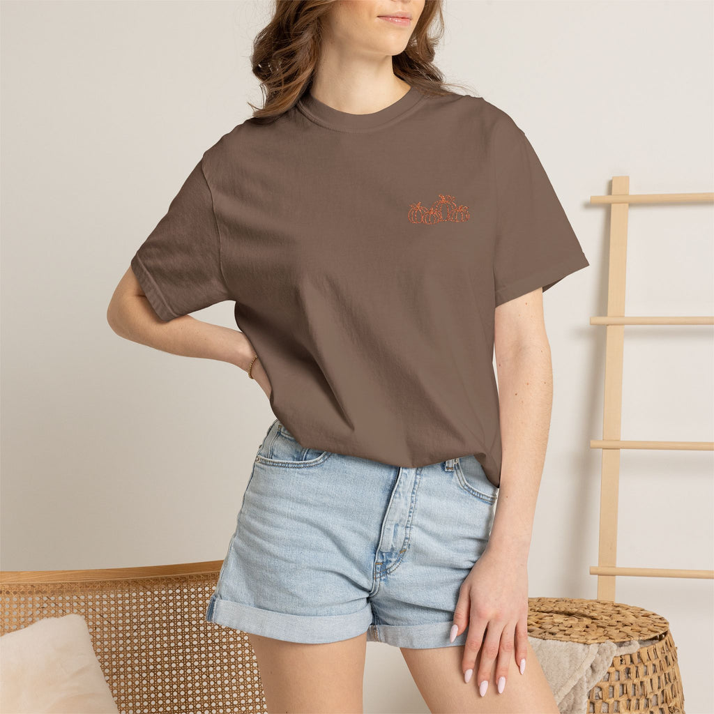 CutePocket Tee — Small Chest  pumpkin embroidered T-Shirt