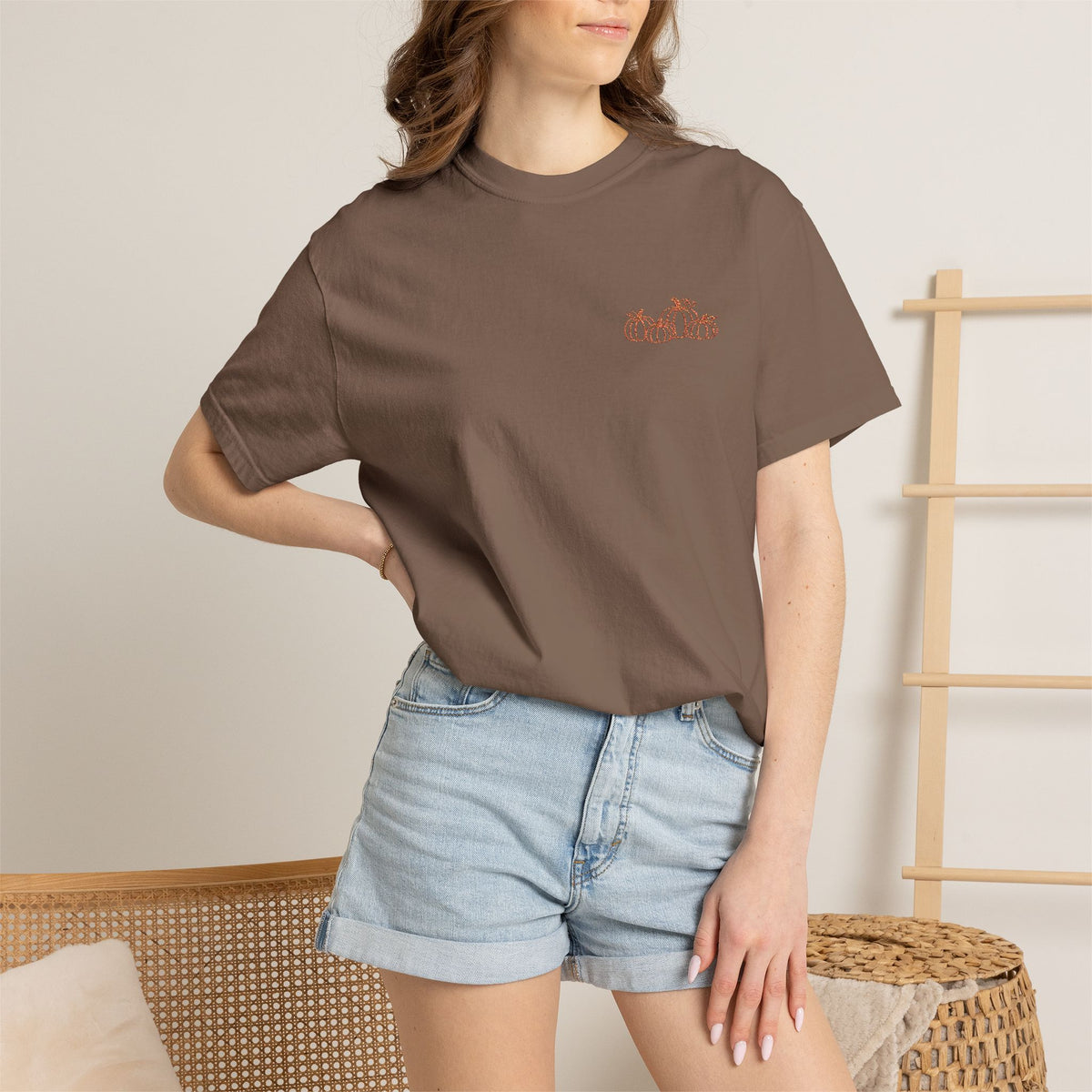 CutePocket Tee — Small Chest  pumpkin embroidered T-Shirt