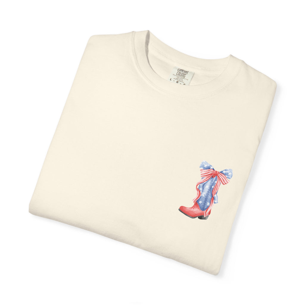 Patriotic Flag Bow T-Shirt — American Stars & Stripes Chest and Back Tee