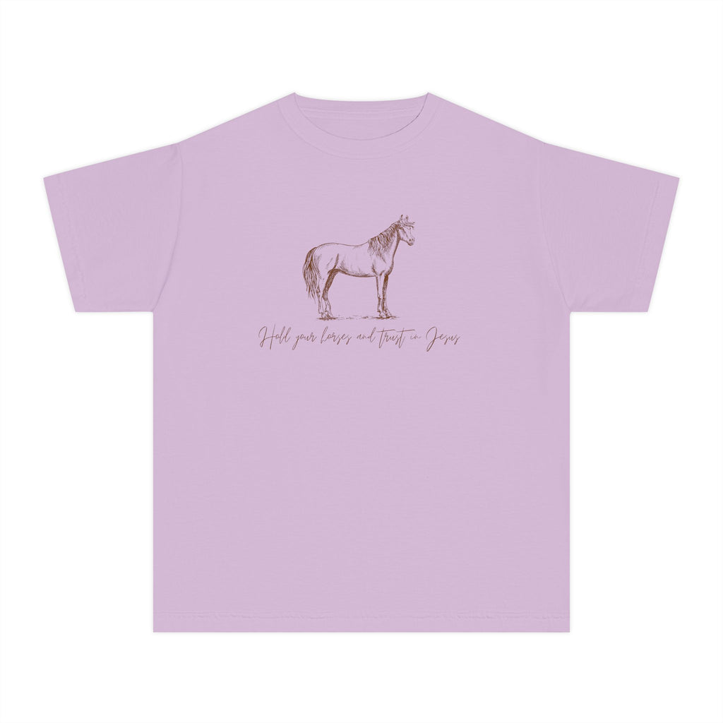 Youth Horse Sketch Tee – "Hold your horses and the pasture" Graphic T-Shirt