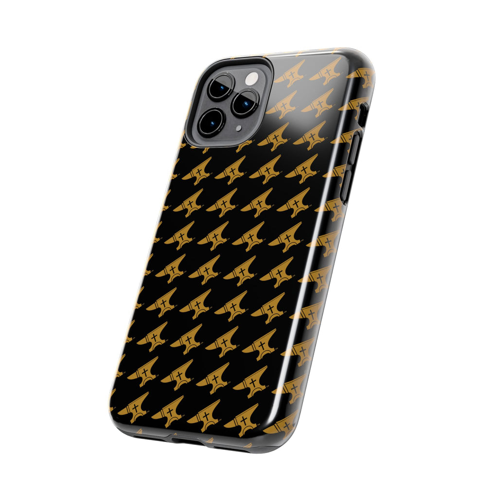 Gold Anvil Pattern Tough Phone Case — Durable Black & Metallic Repeat Design