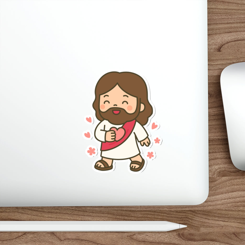 Cute Jesus Die-Cut Sticker — Christian Faith Sticker for Laptops, Bibles & Gifts