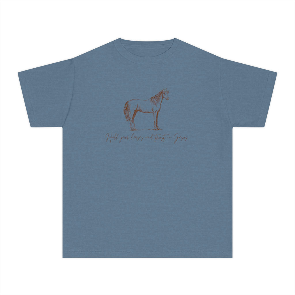 Youth Horse Sketch Tee – "Hold your horses and the pasture" Graphic T-Shirt