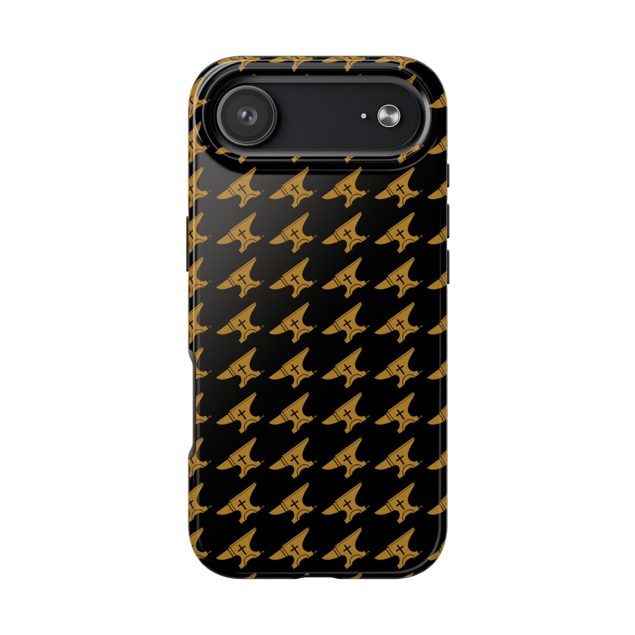 Gold Anvil Pattern Tough Phone Case — Durable Black & Metallic Repeat Design