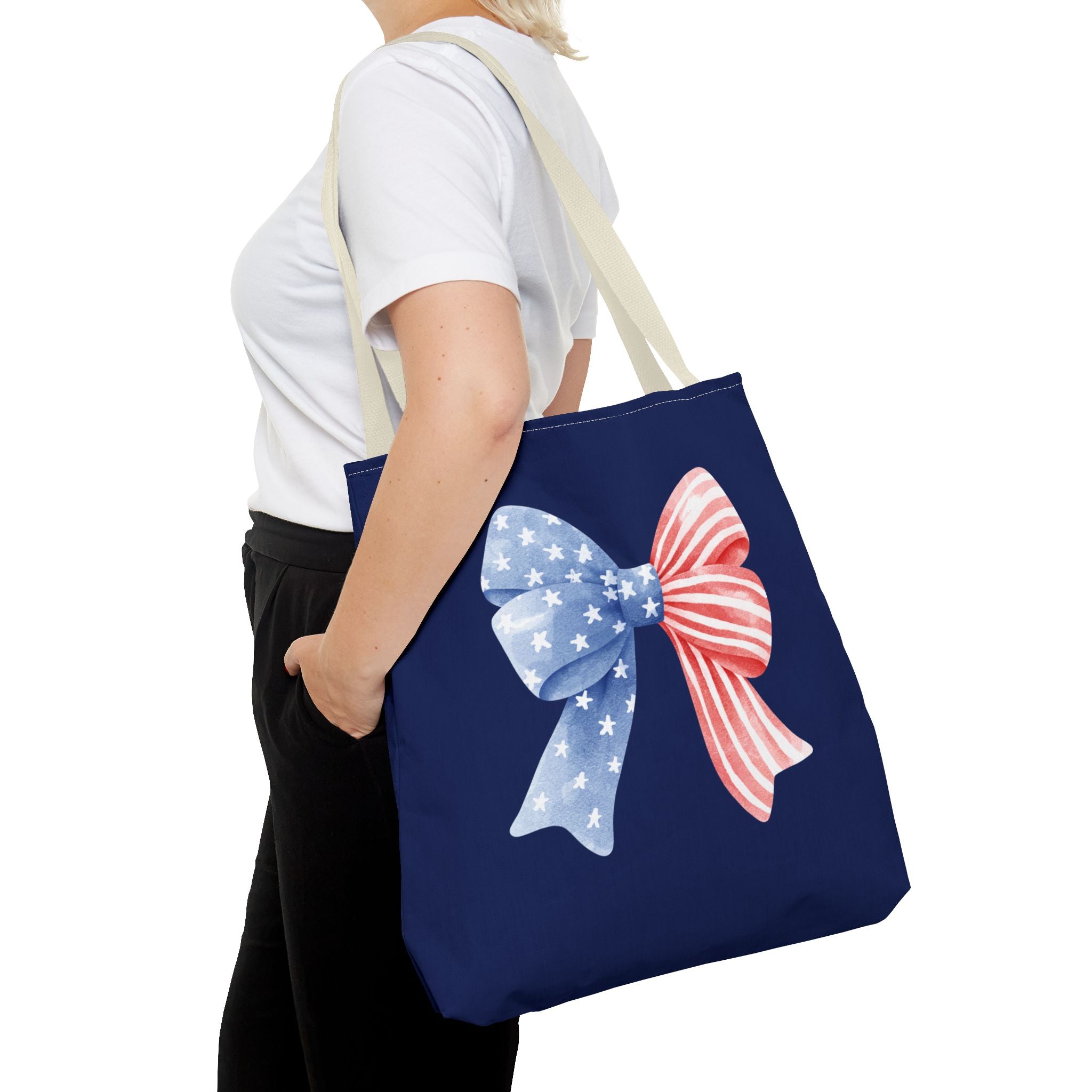 Patriotic Bow Tote Bag — American Flag Red White Blue Ribbon Tote