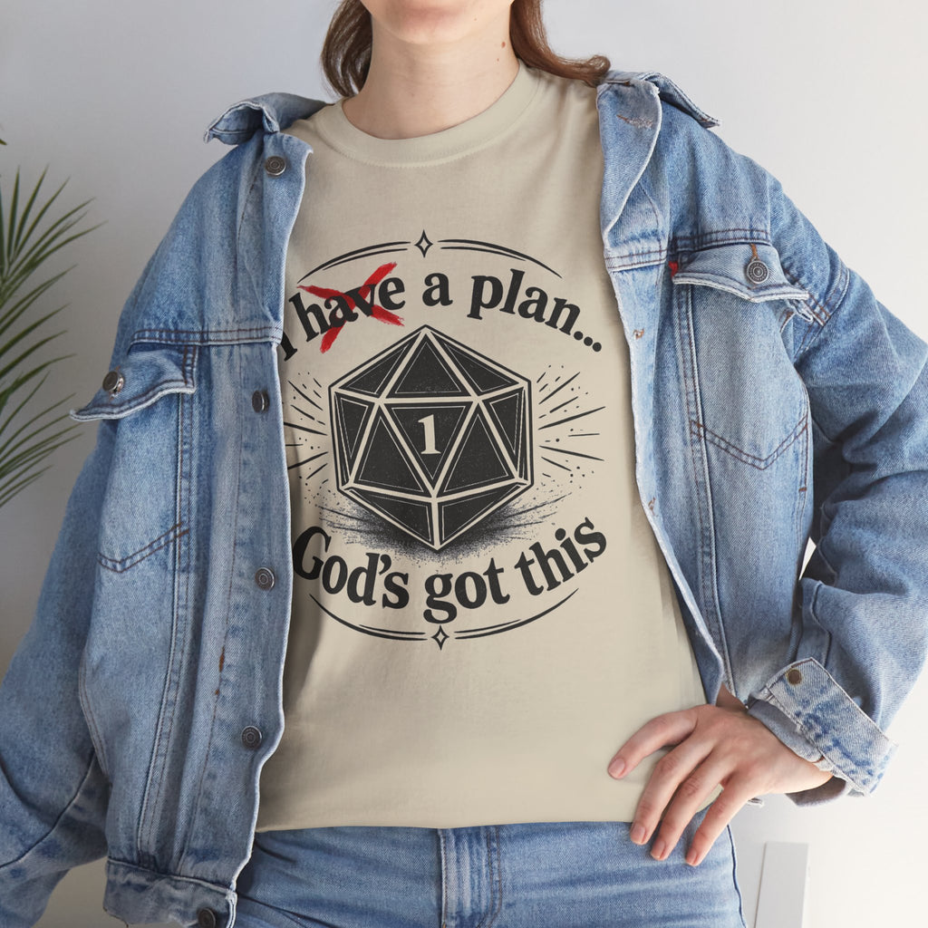 I XhaveX a plan... God’s Got This T-Shirt Dark — D20 Dice Faith Gamer Tee