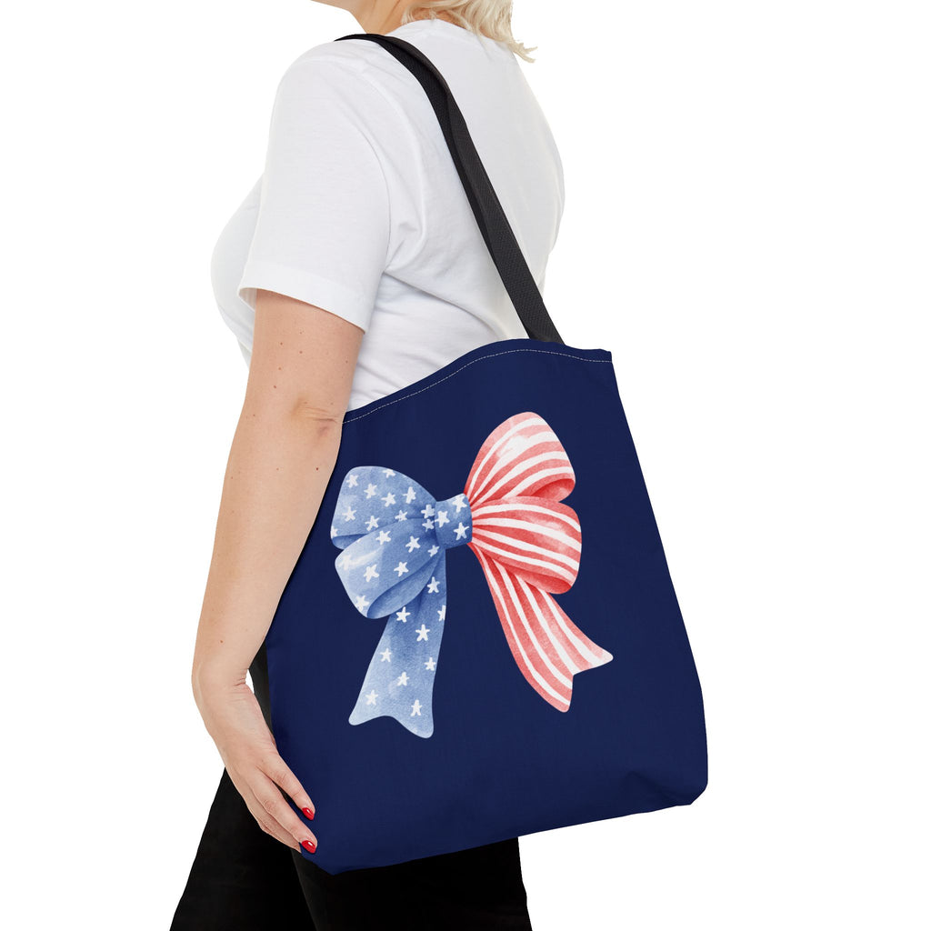 Patriotic Bow Tote Bag — American Flag Red White Blue Ribbon Tote