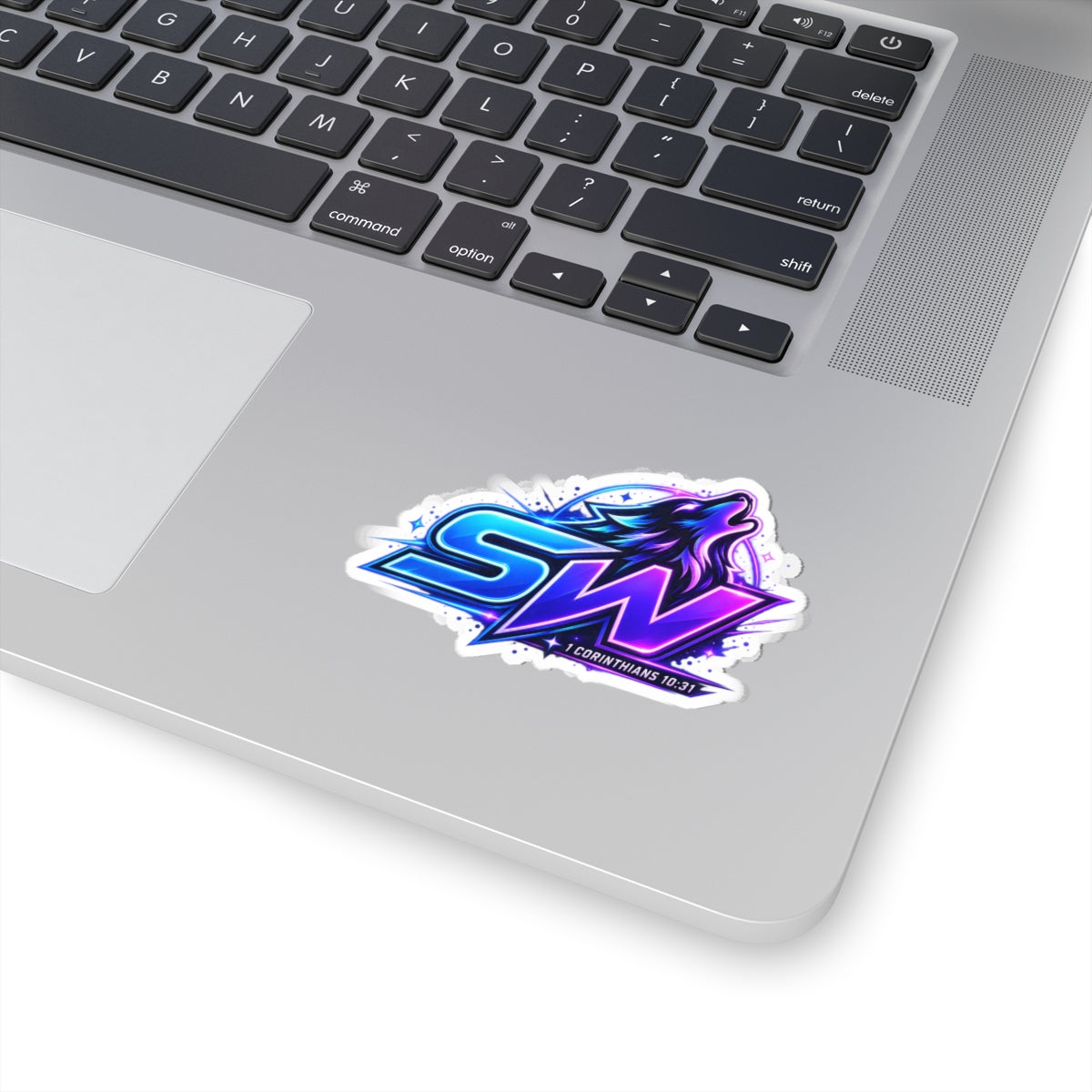 Seawolf 'SW' Kiss-Cut Sticker — Neon Gaming Logo with '1 Corinthians 10:31'