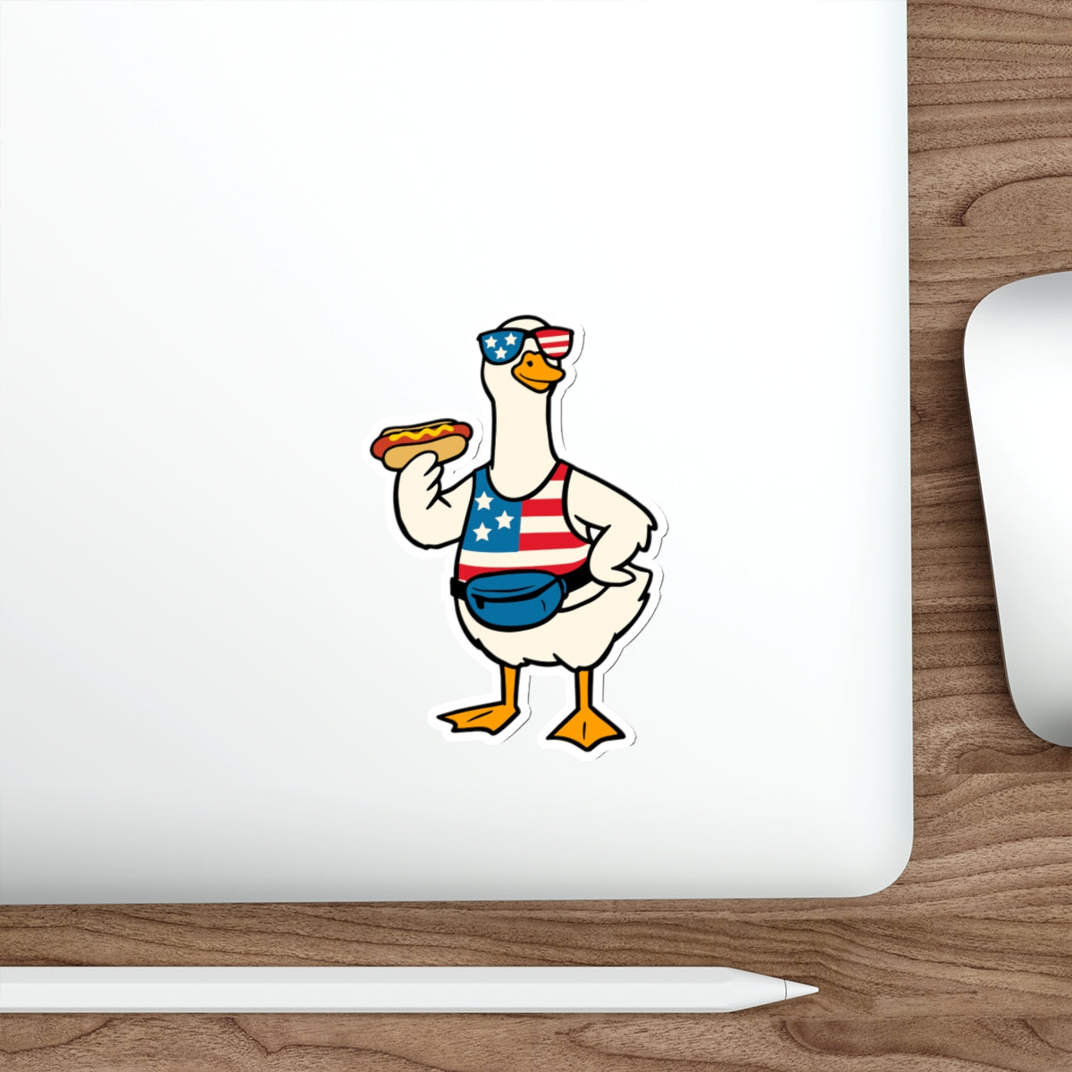 Patriotic Goose Sticker — American Flag Tank, Fanny Pack & Hot Dog Die-Cut Sticker