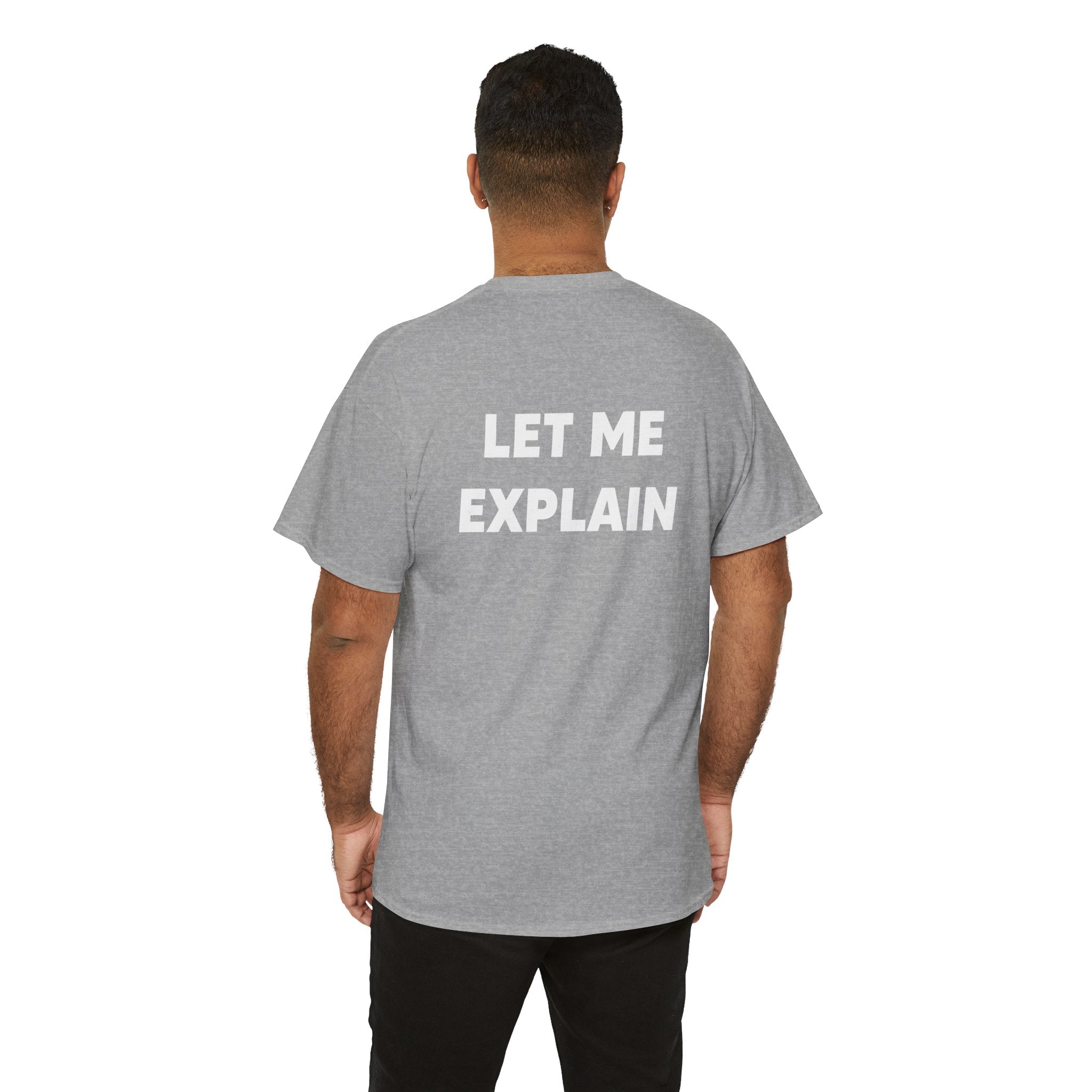 DoctorJSWAYS Let Me Explain T-Shirt — Minimal Logo Black Tee with Bold Back Text