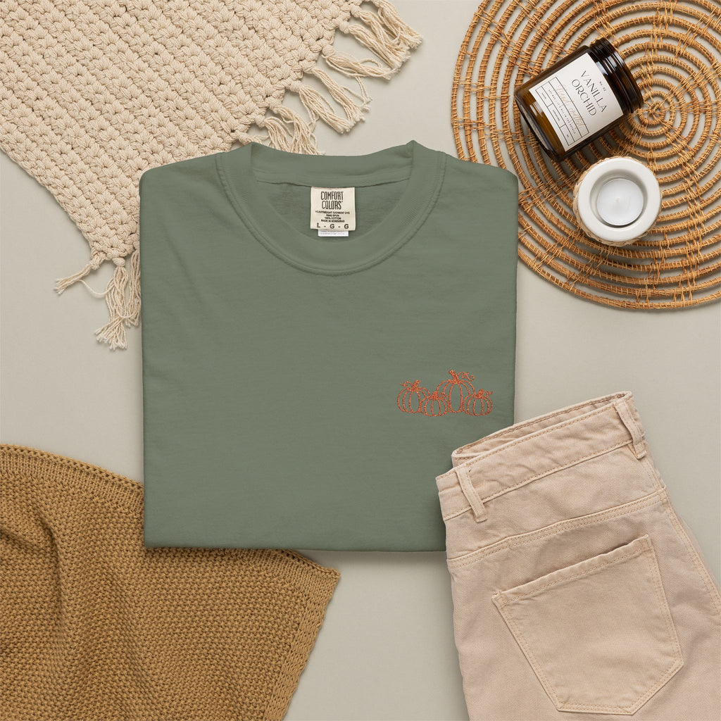CutePocket Tee — Small Chest  pumpkin embroidered T-Shirt
