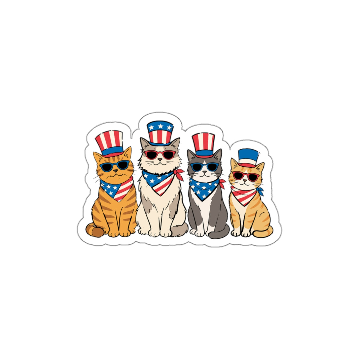 Patriotic Cat Pack Die-Cut Sticker - 4th of July USA Cats with Uncle Sam Hats