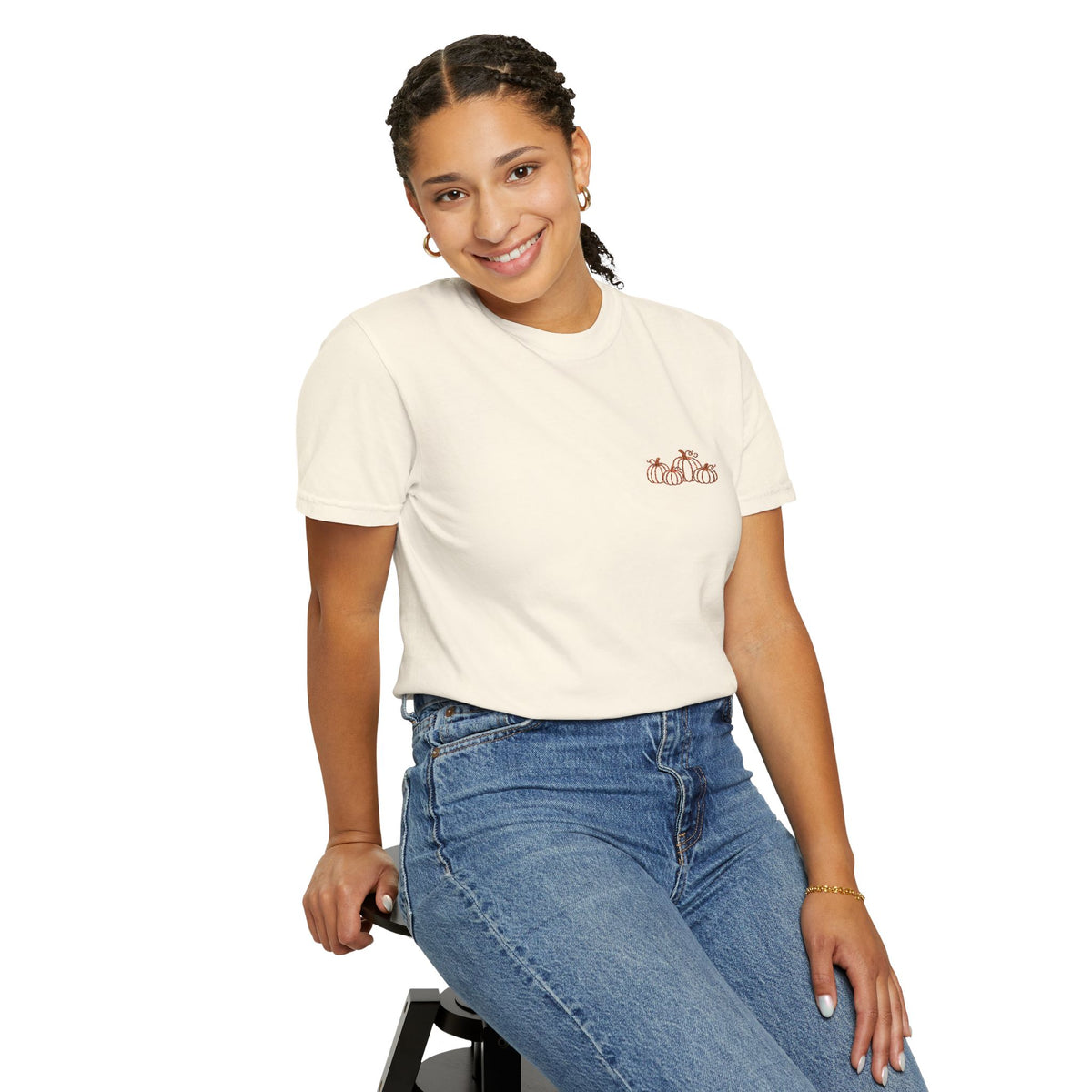 CutePocket Tee — Small Chest  pumpkin embroidered T-Shirt