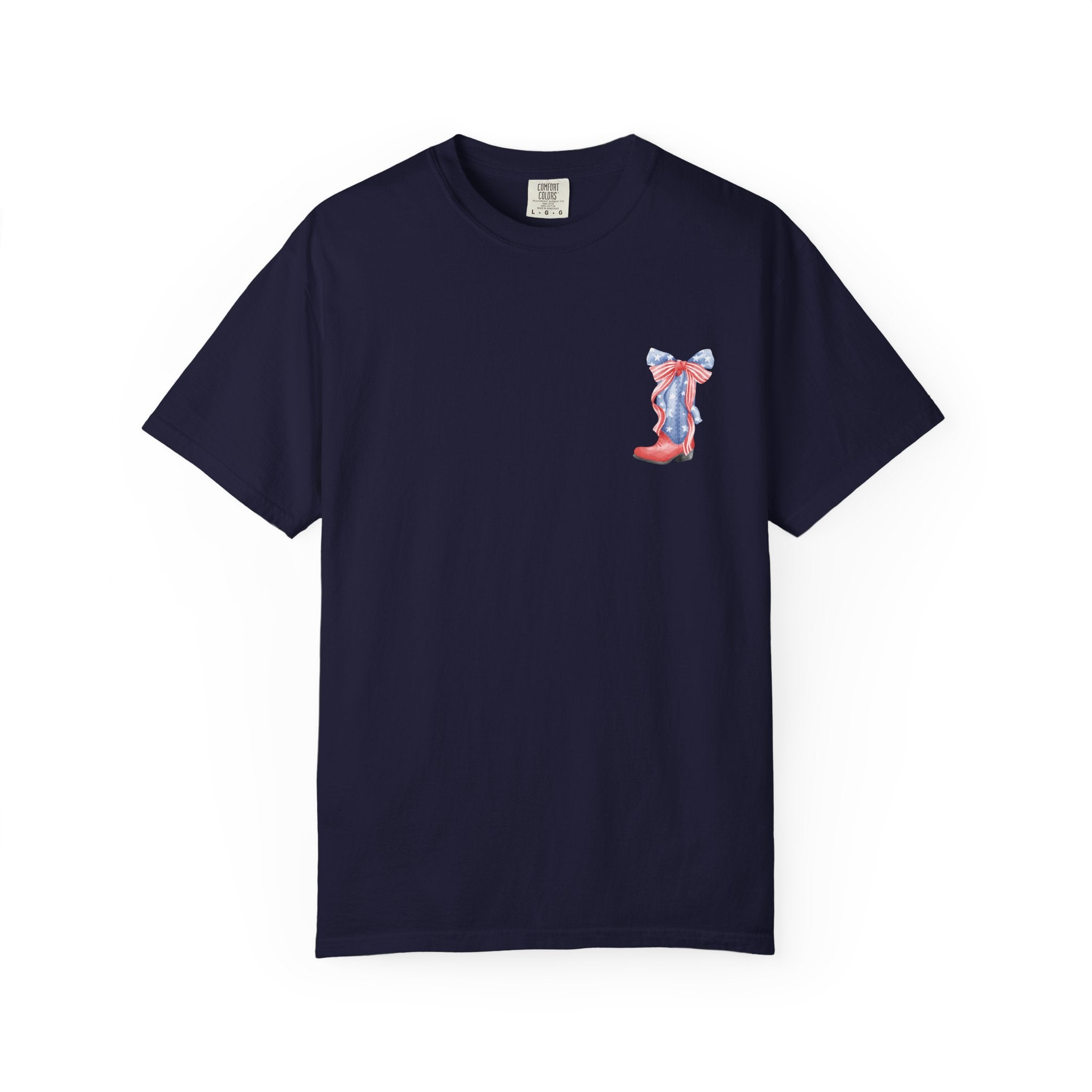 Patriotic Flag Bow T-Shirt — American Stars & Stripes Chest and Back Tee