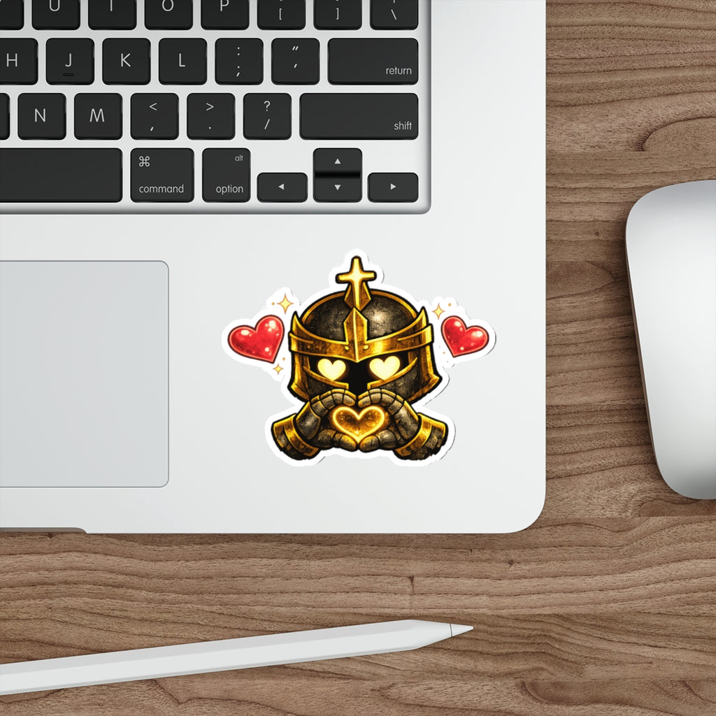 Knight Heart Die-Cut Sticker — Cute Armored Knight with Heart Hands