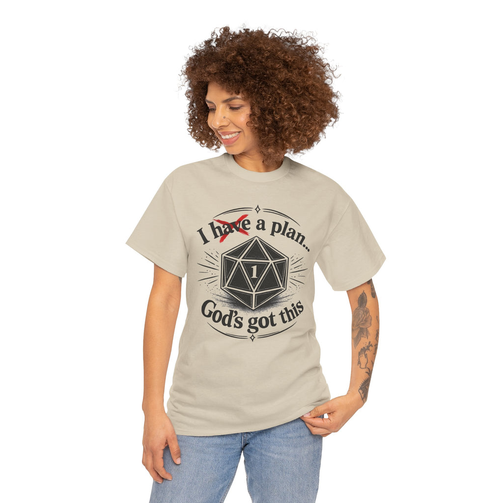 I XhaveX a plan... God’s Got This T-Shirt Dark — D20 Dice Faith Gamer Tee