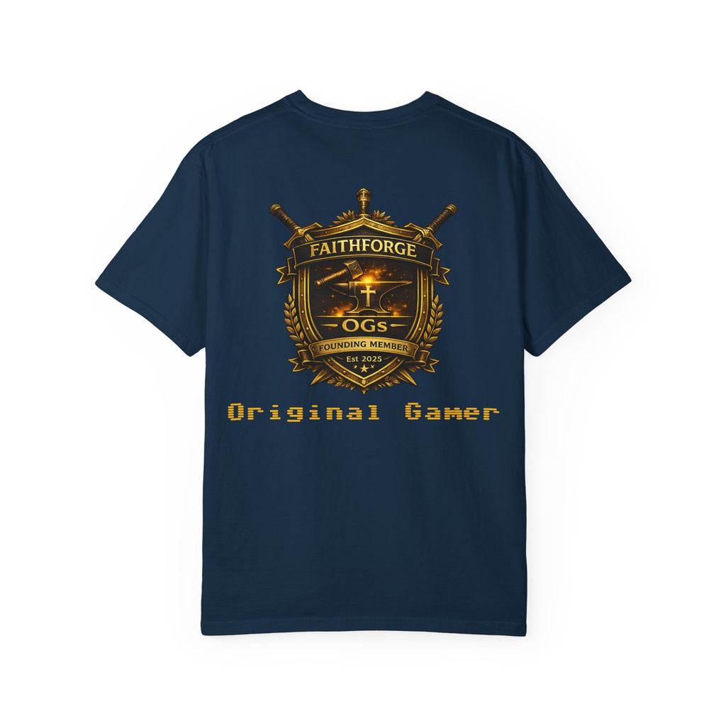 FaithForge OG Gaming T-Shirt — Logo Tee with Anvil & Cross (Christian Gamer Apparel)