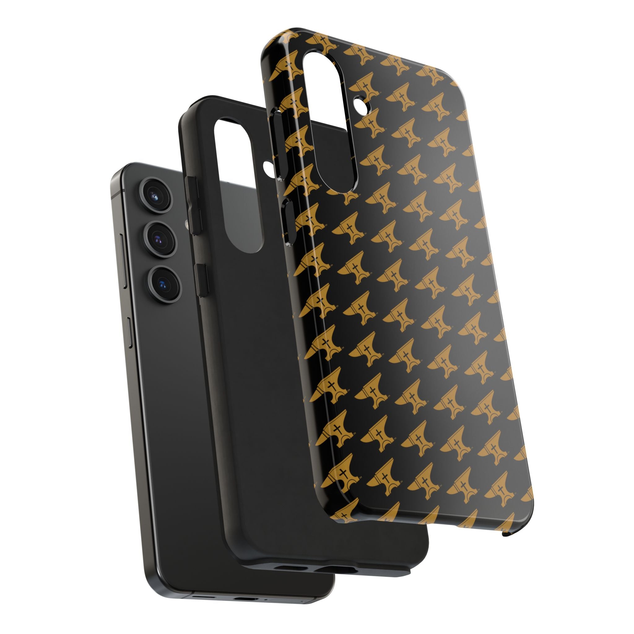 Gold Anvil Pattern Tough Phone Case — Durable Black & Metallic Repeat Design