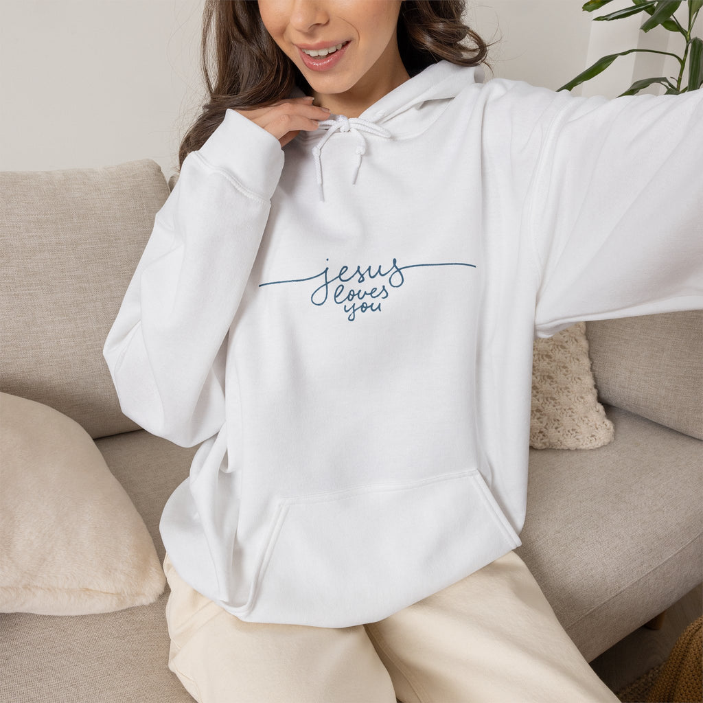Jesus Loves You Script Hoodie — Minimal Christian Faith Pullover
