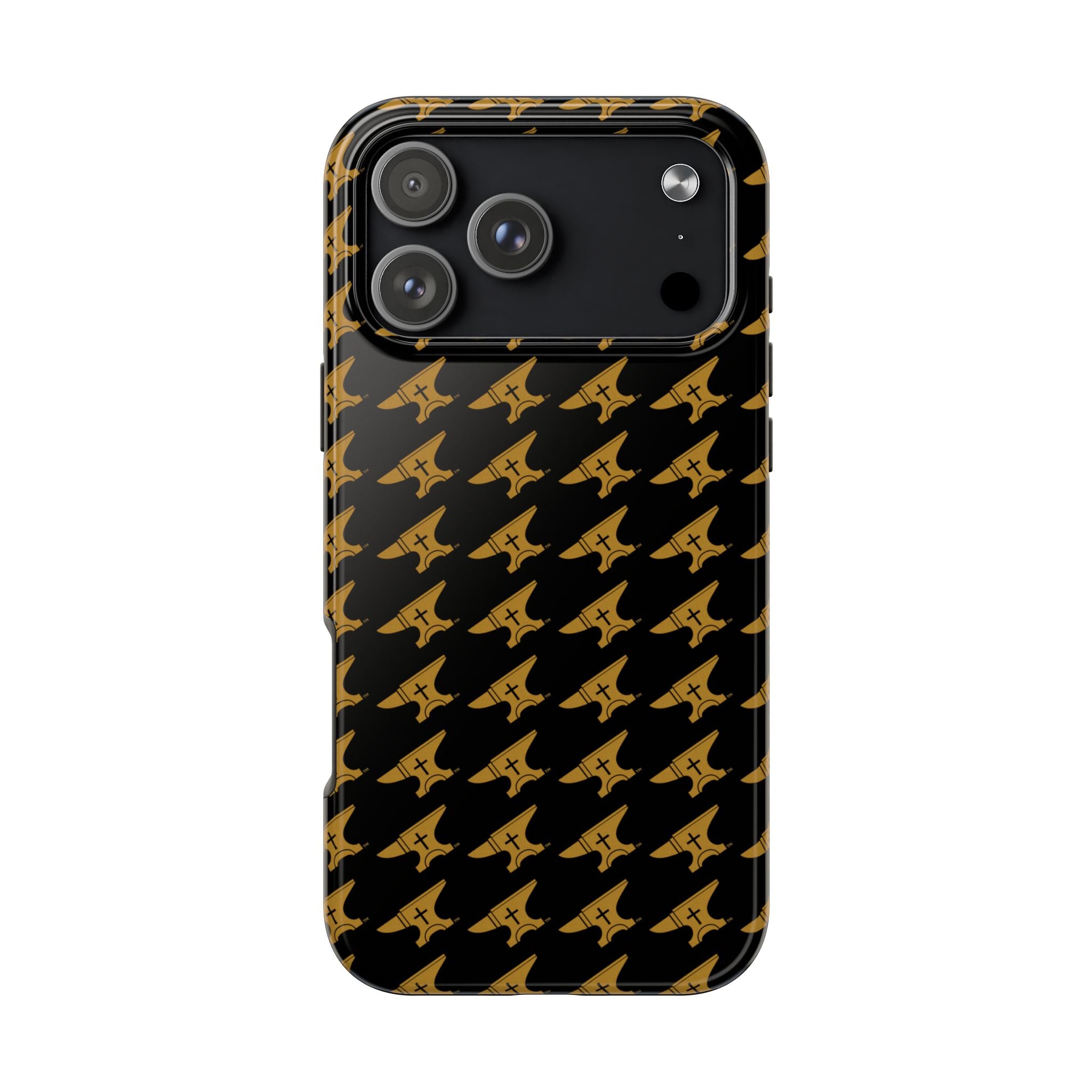 Gold Anvil Pattern Tough Phone Case — Durable Black & Metallic Repeat Design