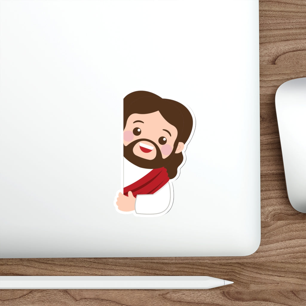 Cute Jesus Die-Cut Sticker — Christian Faith Emoji Sticker for Laptops, Bibles & Gifts
