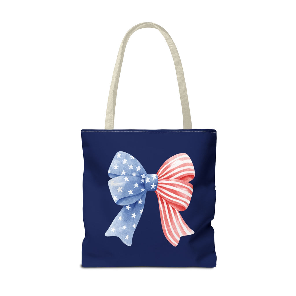 Patriotic Bow Tote Bag — American Flag Red White Blue Ribbon Tote