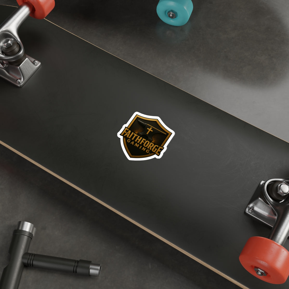 Indoor Faithforge Gaming Shield Die-Cut Sticker — Anvil & Cross Shield Logo